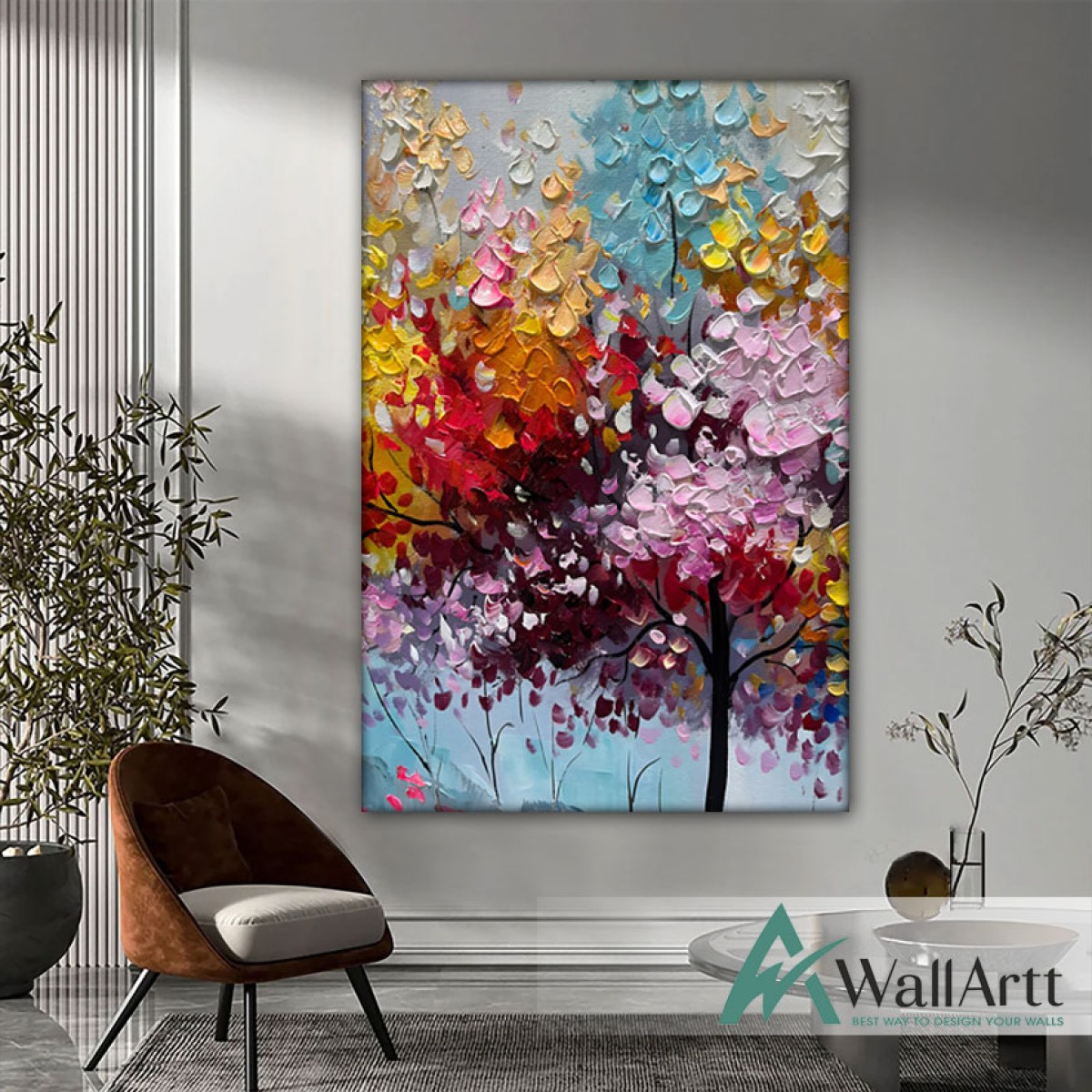 Tree with colorful Leaves 3d Heavy Textured Partial Oil Painting